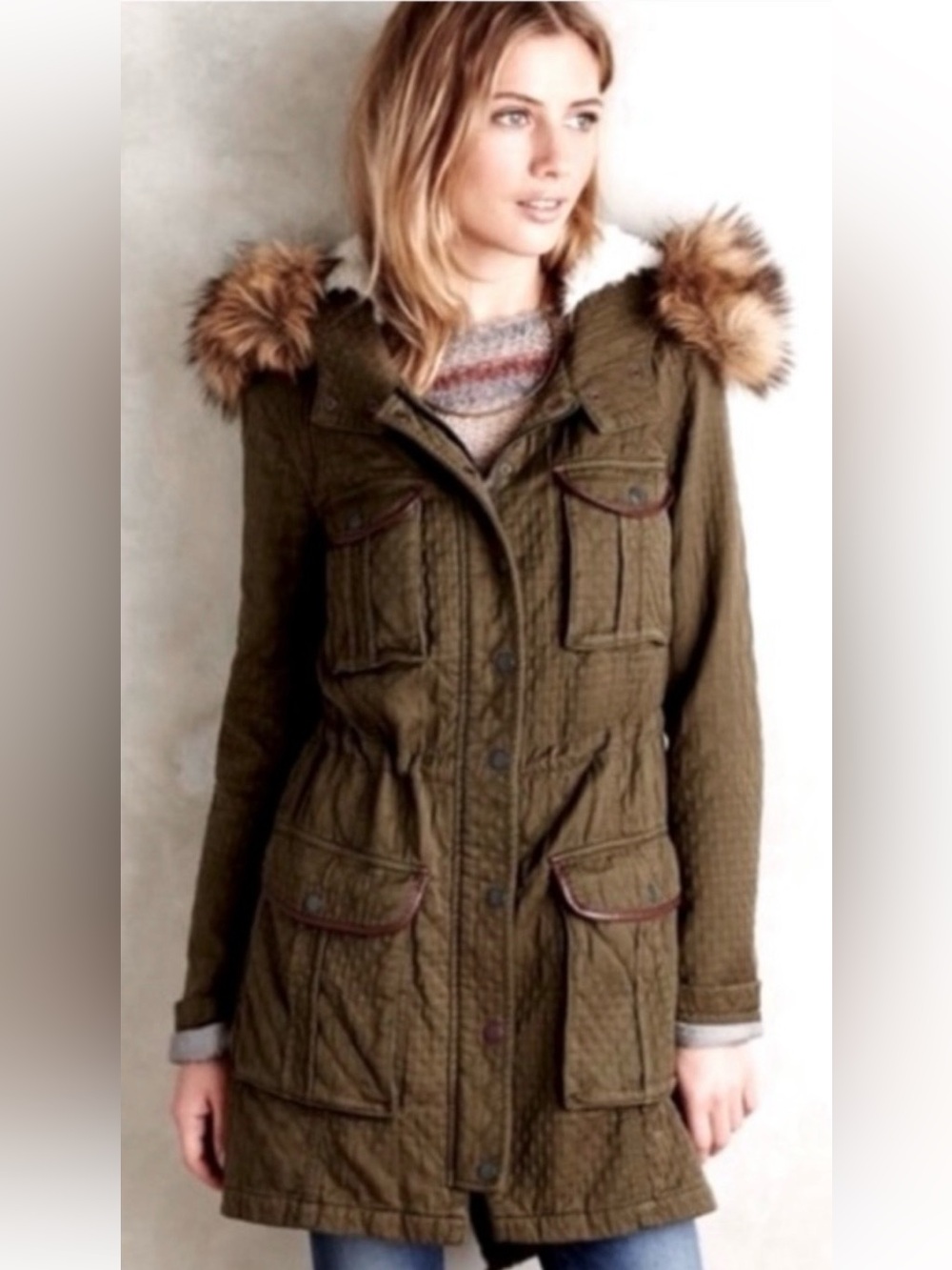 Anthropologie Hei Hei Anorak Army Green Quilted Jacket